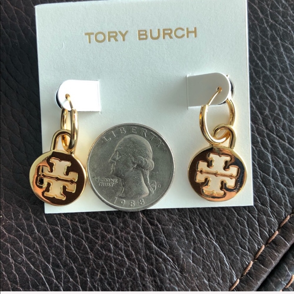 Tory Burch Logo Charm Hoop Earrings - Picture 4 of 4